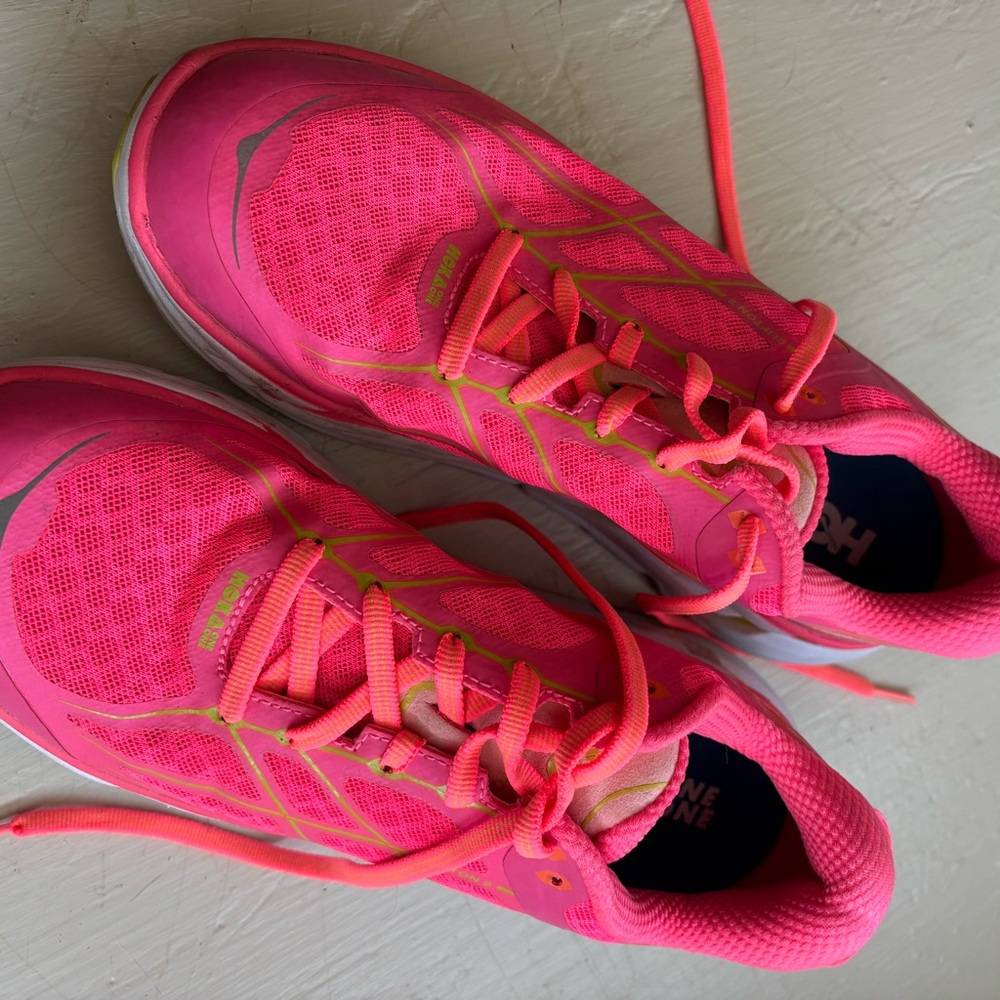 Hoka Vibrant Pink and Neon Yellow Running Shoes